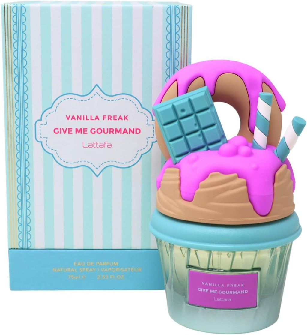 Hub Wavy Lattafa Vanilla Freak unisex perfume bottle, 75ml, featuring a sleek design and vanilla scent for a luxurious fragrance experience