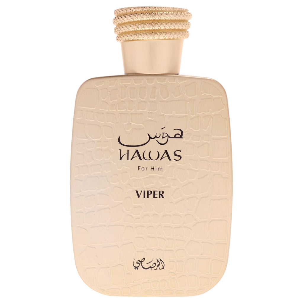 Hub Wavy Rasasi Hawas Viper perfume bottle featuring oriental and rich scent for men, 3.4 fl oz / 100 ml.
