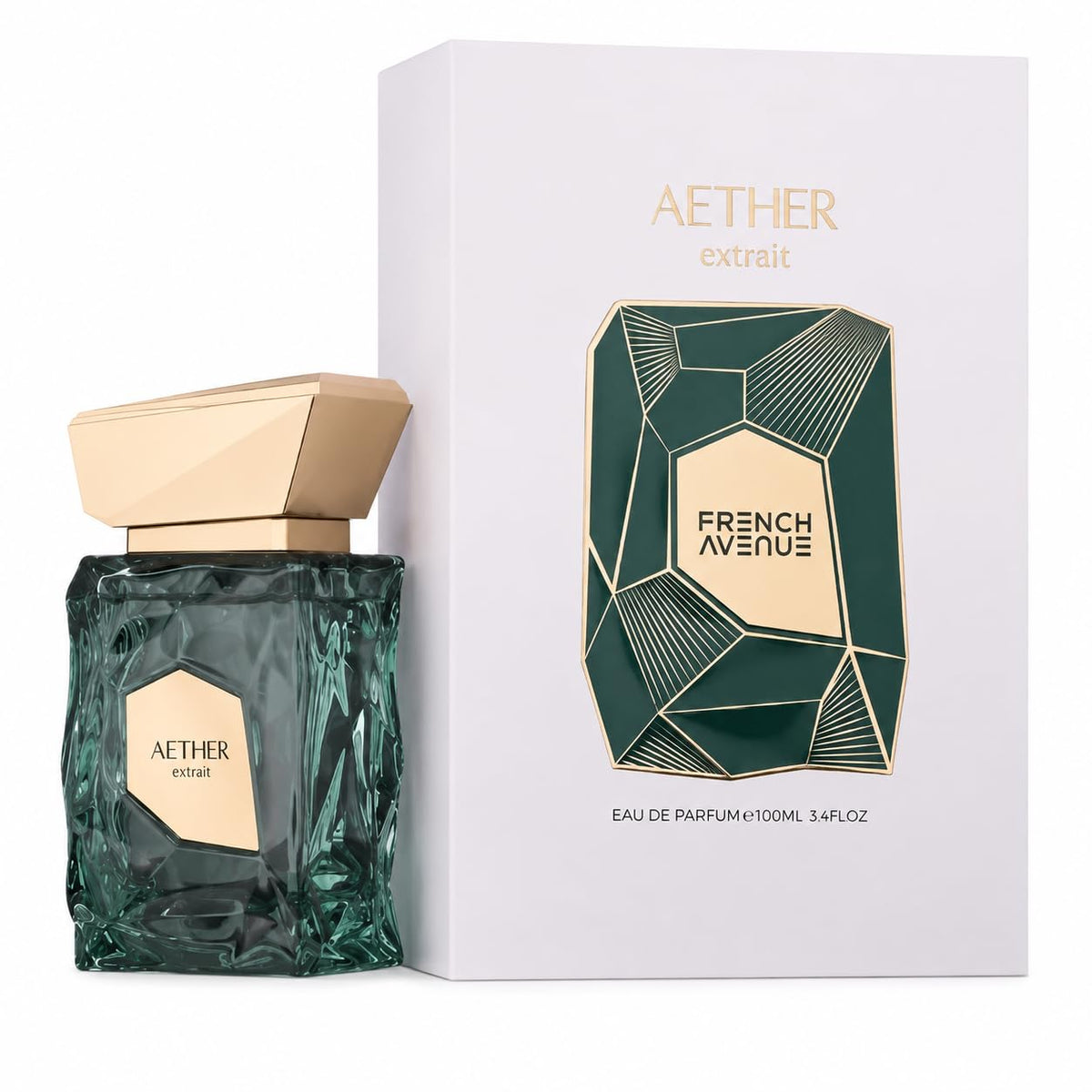 Hub Wavy French Avenue Aether perfume bottle, 3.4 oz, unisex fragrance with elegant glass design and minimalist label.