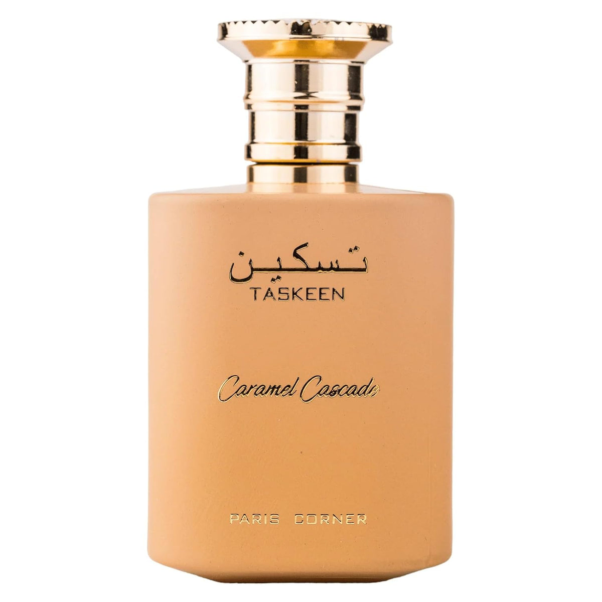 Hub Wavy Paris Corner Taskeen Caramel Cascade unisex perfume bottle, luxury 3.4 oz fragrance with elegant packaging.