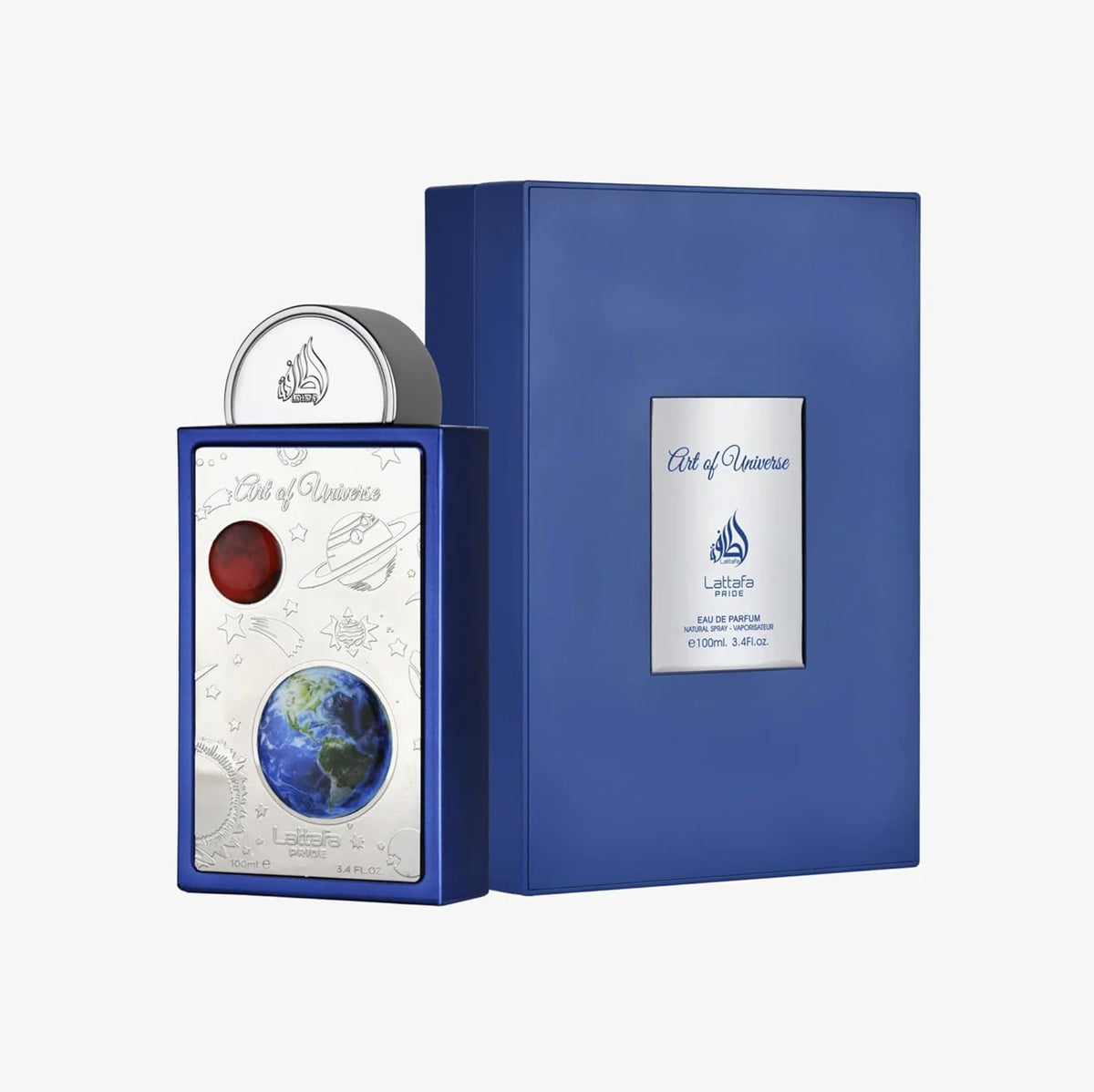 Hub Wavy Lattafa Pride Art of Universe perfume bottle, unisex luxury fragrance with sleek design, 3.4 oz (100 ml).