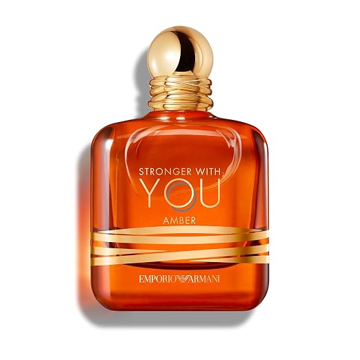 Hub Wavy Armani Stronger With You Amber men's fragrance 3.4 oz bottle with warm, amber scent and sleek packaging.