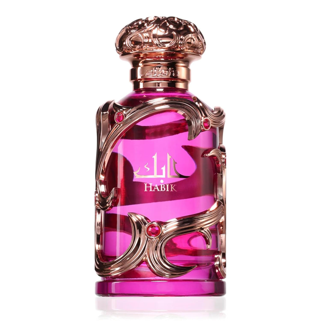 Hub Wavy Lattafa Habik perfume bottle, luxury women's fragrance in 100ml with elegant packaging and floral accents.