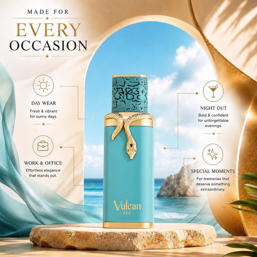 French Avenue Vulcan Feu unisex perfume by Hub Wavy, 100ml bottle with elegant design, showcasing luxury fragrance.