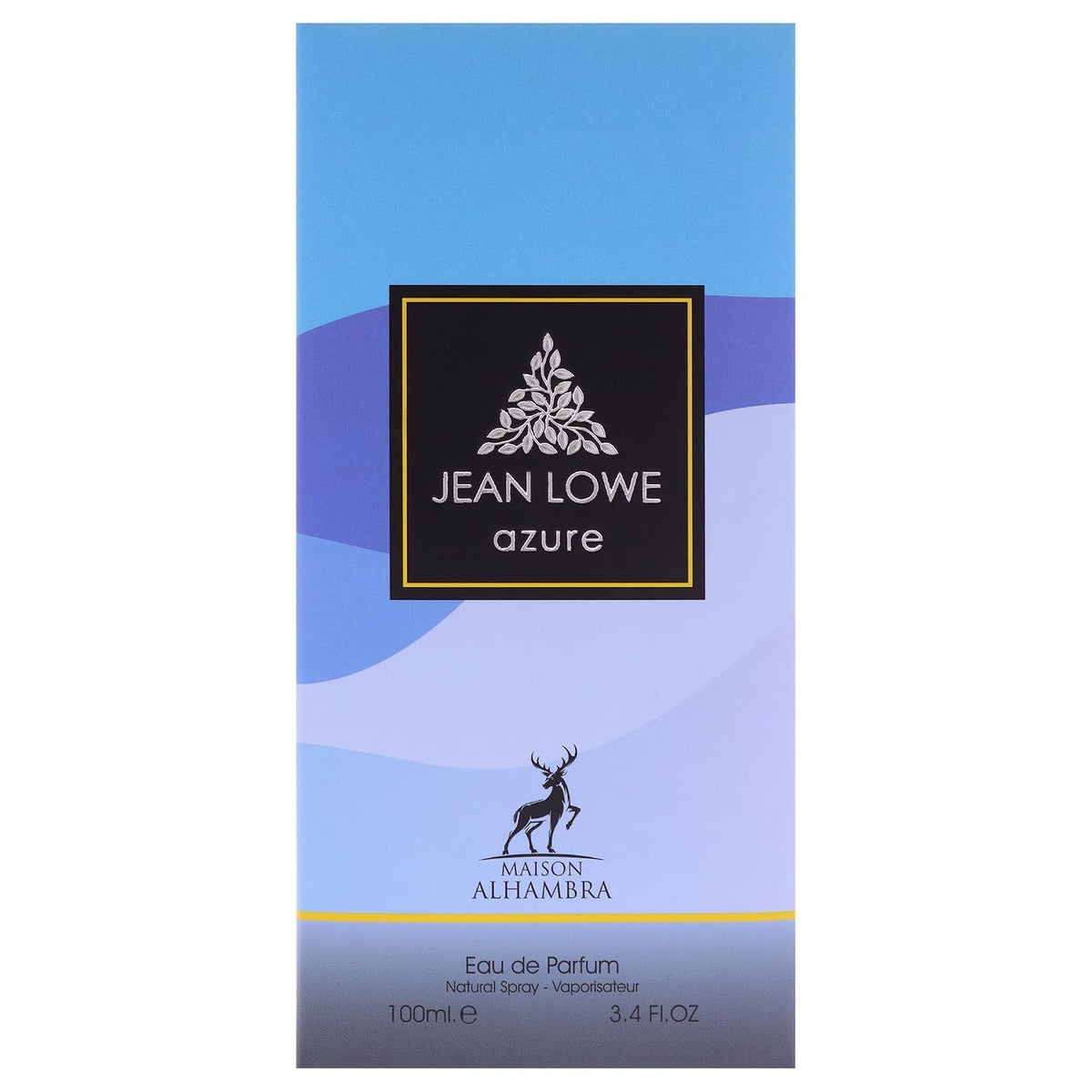 Maison Alhambra Jean Lowe Azure perfume bottle by Hub Wavy, luxurious unisex fragrance in a sleek 100ml bottle.