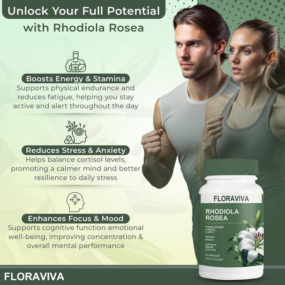 Floraviva Rhodiola Rosea Supplement 500mg 60 Count