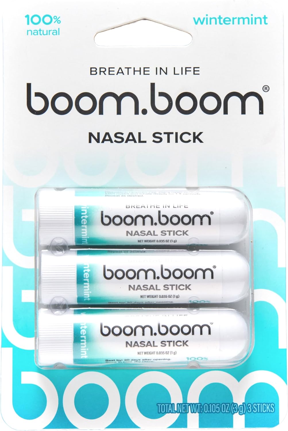 BoomBoom Nasal Stick, Essential Oils + Menthol Inhaler, Tropical, 3 Pack