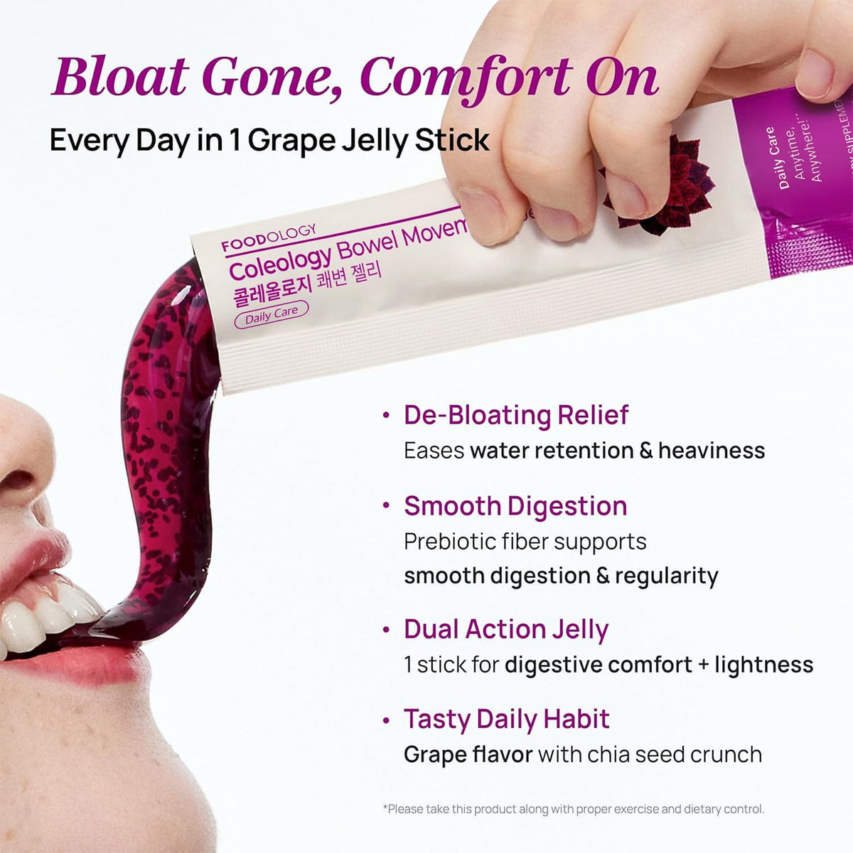 FOODOLOGY Coleology Bowel Movement Jelly, Grape & Prune Flavor, 10 Sticks
