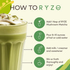 RYZE Organic Mushroom Matcha with 6 Adaptogenic Mushrooms, 30 Servings