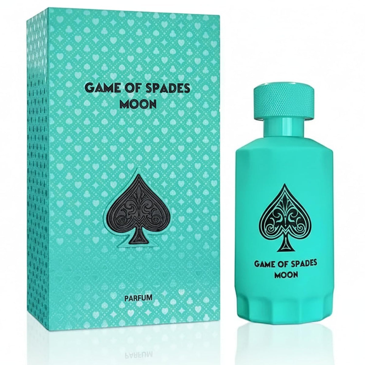 Jo Milano Game of Spades Moon unisex perfume bottle by Hub Wavy, 3.4 fl oz, featuring sleek design and elegant packaging.