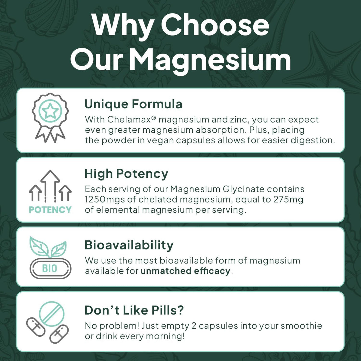 Organics Ocean Pure Magnesium Glycinate Supplement with Zinc, 90 Capsules
