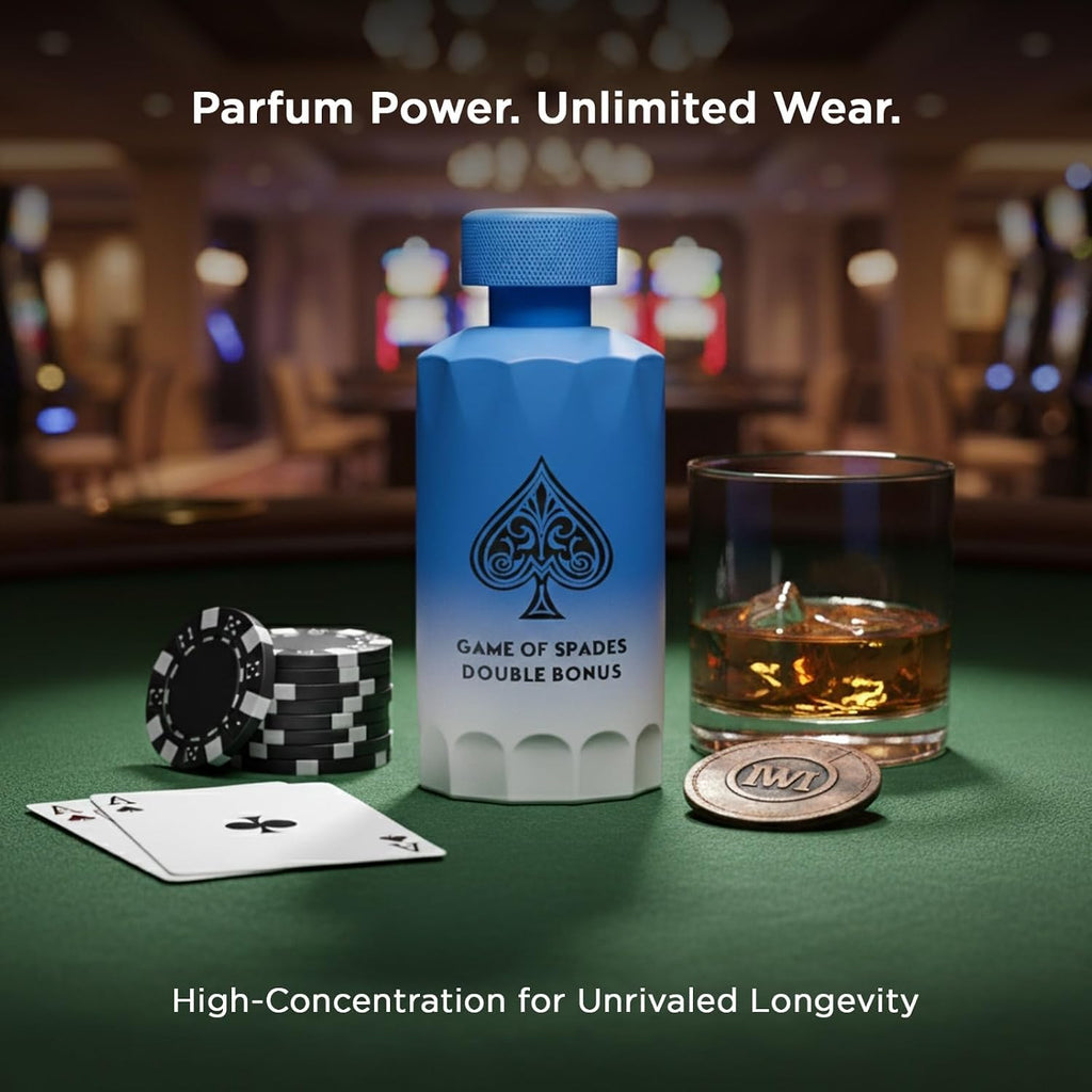Hub Wavy Jo Milano Game of Spades Double Bonus unisex perfume bottle, 3.4 fl oz, with sleek packaging and elegant design.