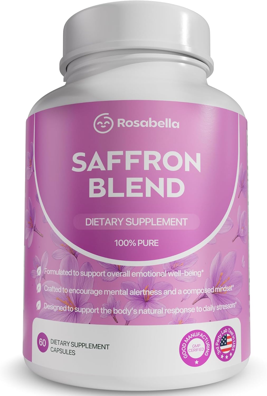 Rosabella Saffron Blend Supplement for Men & Women – Saffron, B6, Magnesium & Herbal Extract Capsules – Supports Mood, Focus & Clarity – Non-GMO, Gluten-Free – 60 Capsules – 30-Day Supply