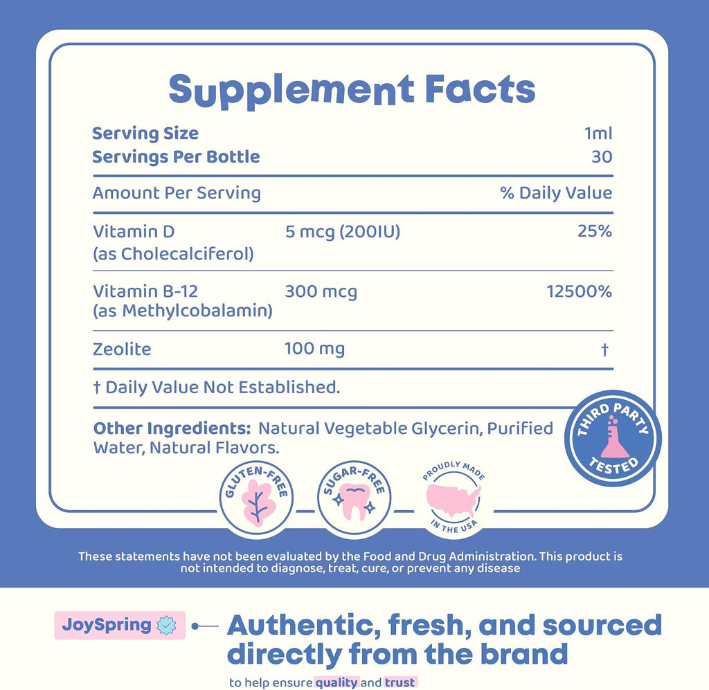 JoySpring LingoLeap Kids Zeolite Drops with B12 and D3, Berry, 30 Ct