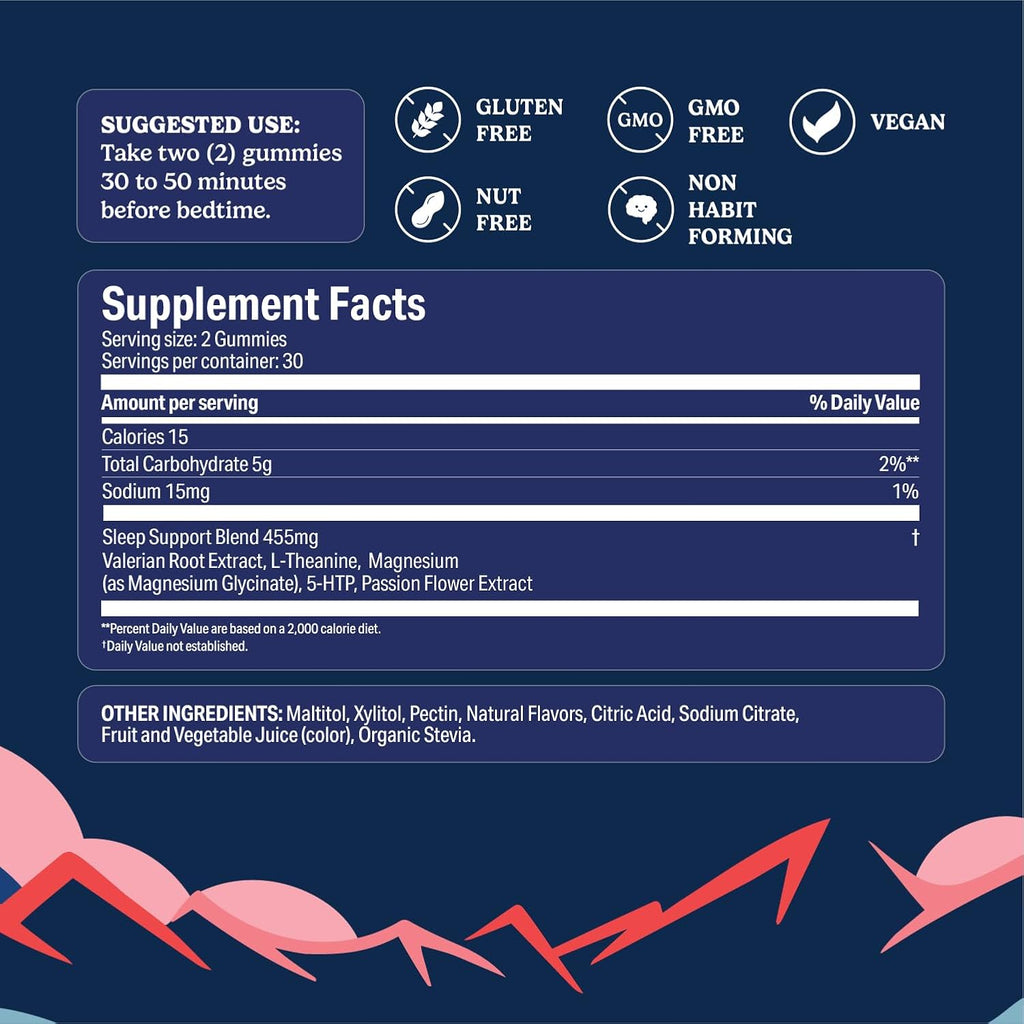 LullaBites - Natural Sleep Gummies - Made in USA - With 5-HTP, L-Theanine, Magnesium & Valerian Root - Melatonin Free - Vegan - Halal - Sugar, Gluten Free - Sweet Strawberry - 60 Gummies - 30 Servings
