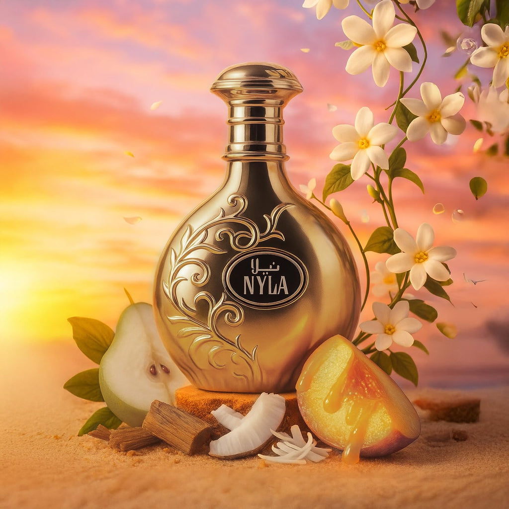 Arabiyat Prestige Nyla unisex perfume by Hub Wavy, 3.4 oz bottle, elegant fragrance with luxurious packaging visible.