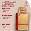 Hub Wavy Al Haramain Amber Oud Ruby Edition perfume bottle, unisex Arabian scent with long-lasting fragrance in a 3.4 fl oz bottle