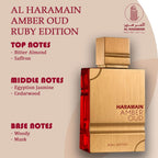 Hub Wavy Al Haramain Amber Oud Ruby Edition perfume bottle, unisex Arabian scent with long-lasting fragrance in a 3.4 fl oz bottle