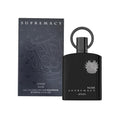 Afnan Supremacy Noir men's luxury perfume bottle by Hub Wavy, featuring sleek black design and 3.4 fl oz size.