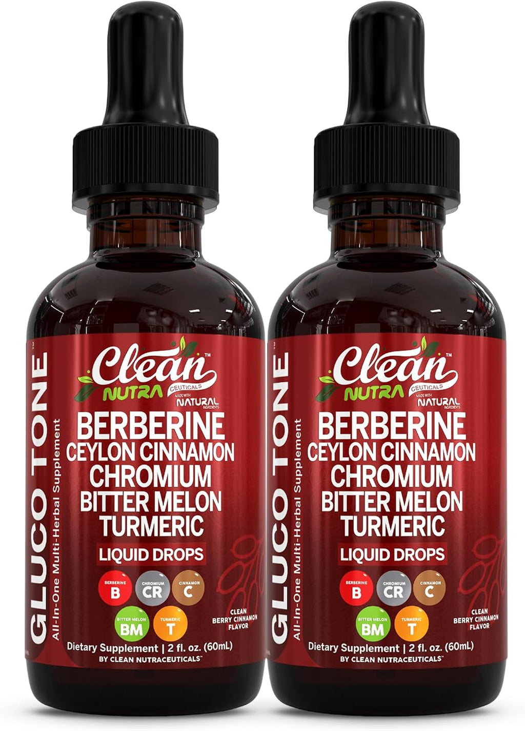Clean Nutra Berberine with Ceylon Cinnamon Supplement Liquid Drops + Bitter Melon Extract, Glucomannan, Gymnema, Chromium, Turmeric, Organic Panax Ginseng, Moringa