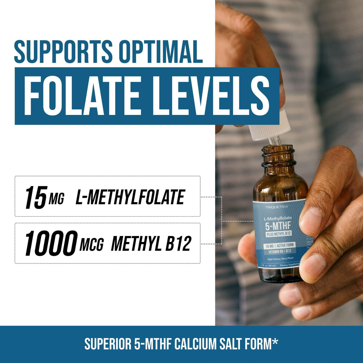 LMethylfolate 15mg Liquid + Methyl B12 Cofactor, High Potency Active 5-MTHF