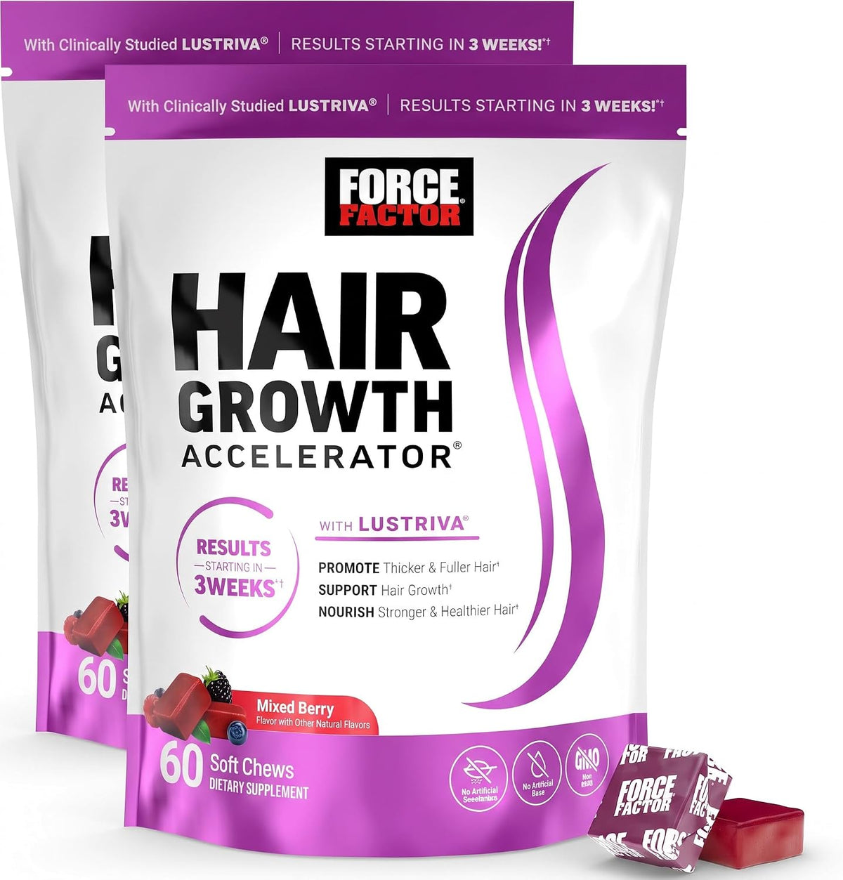 Force Factor Hair Growth Accelerator Soft Chews with Lustriva