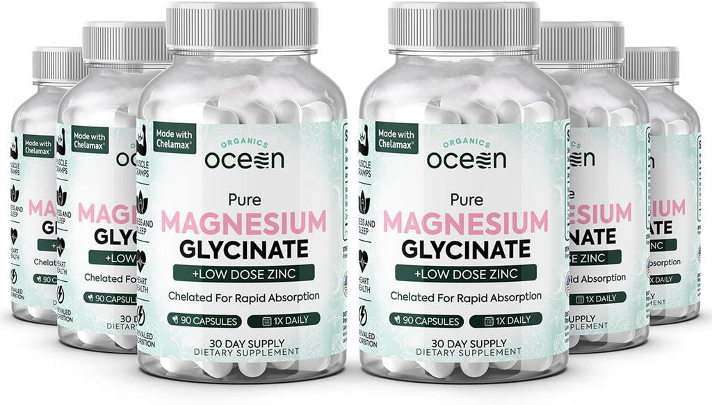 Organics Ocean Pure Magnesium Glycinate Supplement with Zinc, 90 Capsules