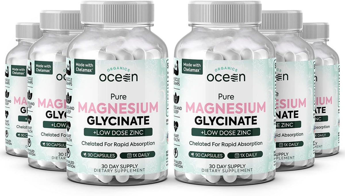 Organics Ocean Pure Magnesium Glycinate Supplement with Zinc, 90 Capsules