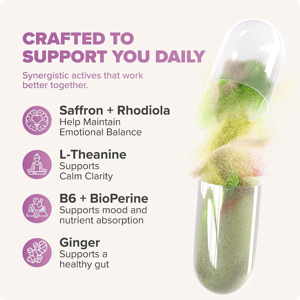 Rosabella Saffron Blend Supplement for Men & Women – Saffron, B6, Magnesium & Herbal Extract Capsules – Supports Mood, Focus & Clarity – Non-GMO, Gluten-Free – 60 Capsules – 30-Day Supply