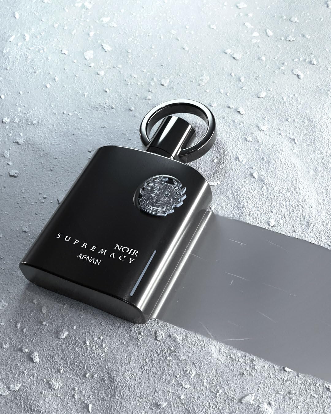 Afnan Supremacy Noir men's luxury perfume bottle with black and gold design, 3.4 fl oz, on a neutral background
