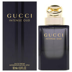 Hub Wavy Gucci Intense Oud unisex perfume bottle, 3 oz / 90 ml, elegant glass container with gold accents.