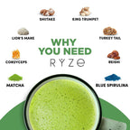 RYZE Organic Mushroom Matcha with 6 Adaptogenic Mushrooms, 30 Servings
