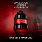Viktor & Rolf Spicebomb Infrared men's perfume bottle, 3 oz, with a sleek design and vibrant red accents.