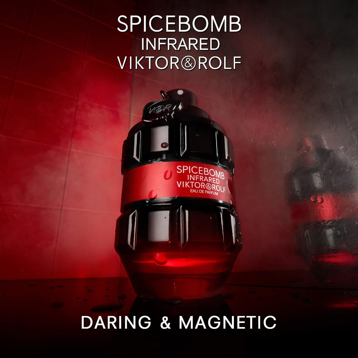 Viktor & Rolf Spicebomb Infrared men's perfume bottle, 3 oz, with a sleek design and vibrant red accents.
