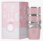 Lattafa Yara perfume for women in a 100ml bottle by Hub Wavy, featuring elegant packaging and floral fragrance details.
