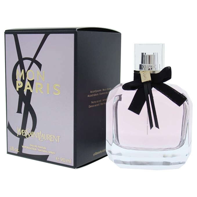 Yves Saint Laurent Mon Paris luxury perfume bottle for women, 3 oz / 90 ml, elegant fragrance with a stylish design.