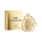 Hub Wavy Coach Gold Parfum for Women in 3 oz bottle, luxurious perfume with elegant gold packaging and floral scent details.