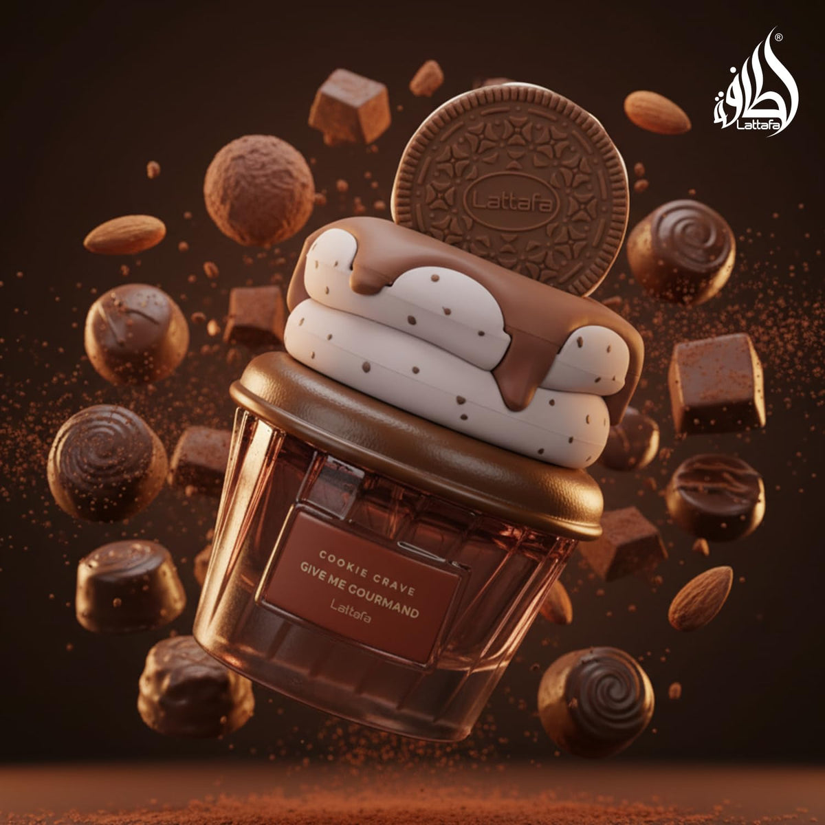 Hub Wavy Lattafa Cookie Crave perfume bottle, 75ml, unisex fragrance with sweet cookie scent, displayed on a neutral background.