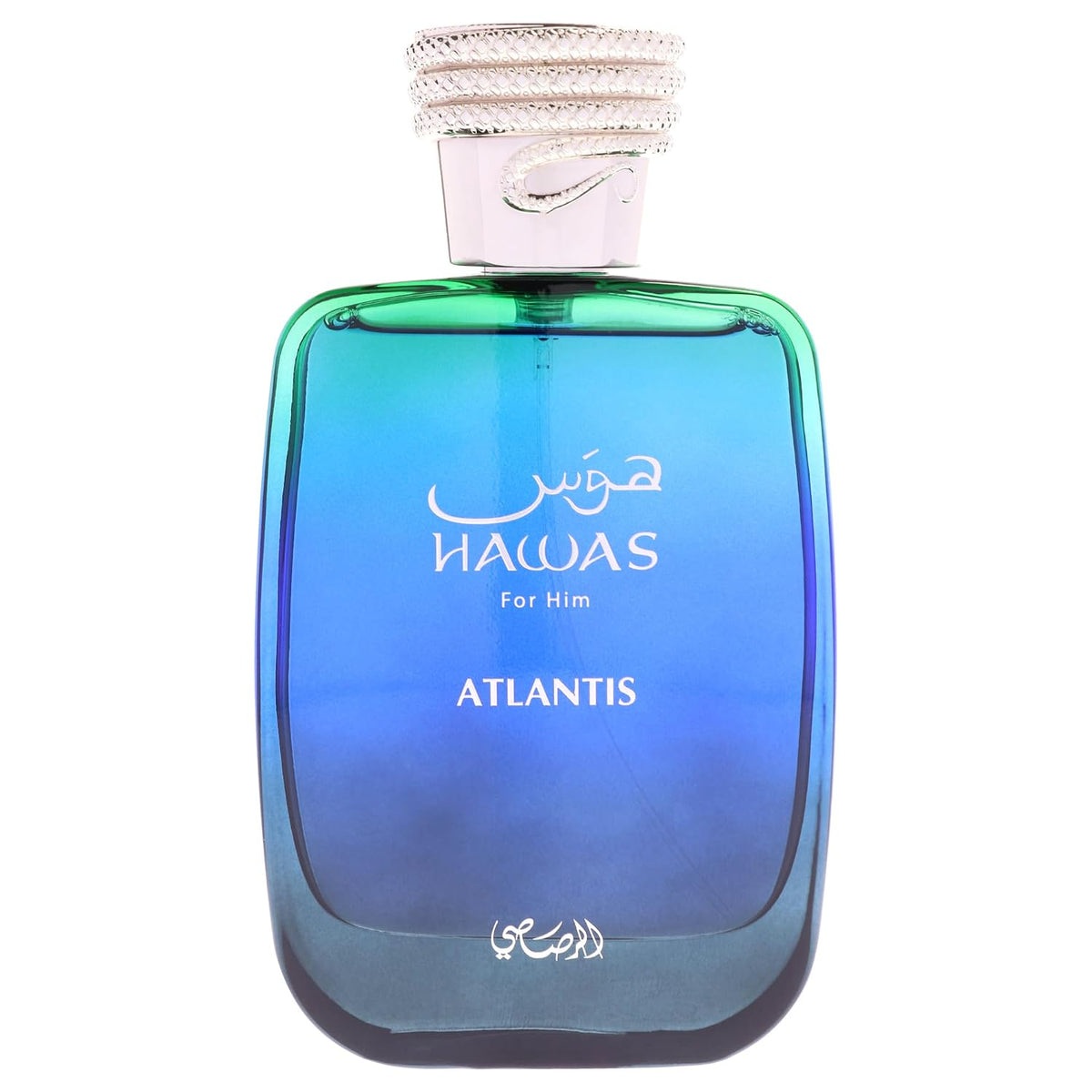 Hub Wavy Rasasi Hawas Atlantis perfume bottle, modern men's fragrance with fresh scent, 3.4 fl oz / 100 ml.
