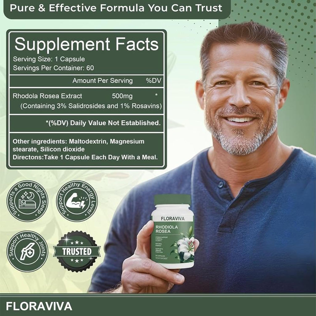 Floraviva Rhodiola Rosea Supplement 500mg 60 Count