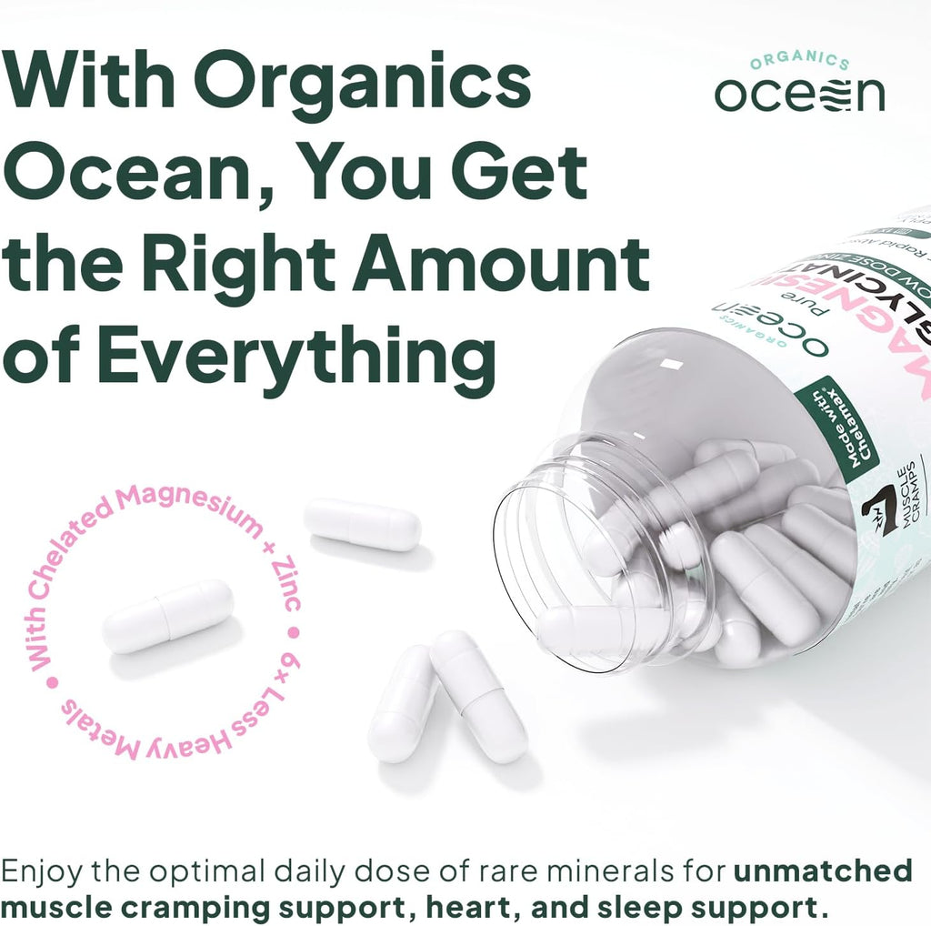 Organics Ocean Pure Magnesium Glycinate Supplement with Zinc, 90 Capsules