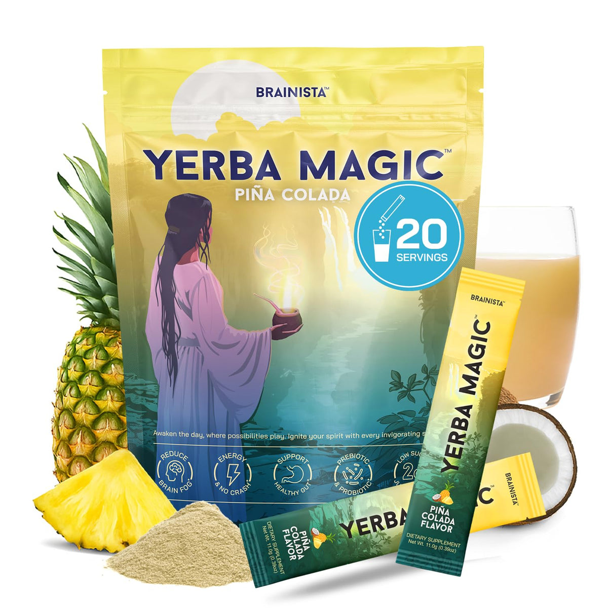 Yerba Mate Energy Drinks, Yerba Magic, Gut Health, Peach Mango, 30 Servings
