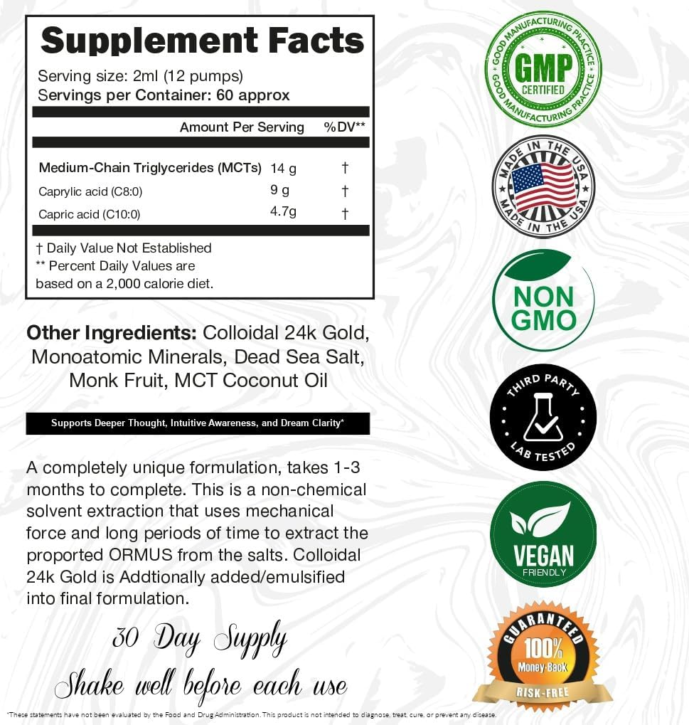 I Am Joy Co. Ormus Gold Oil Monoatomic | Supports Deeper Thought, Intuitive Awareness & Dream Clarity | Rich with Minerals, Platinum, Iridium | Non-Chemical Extraction | 4oz