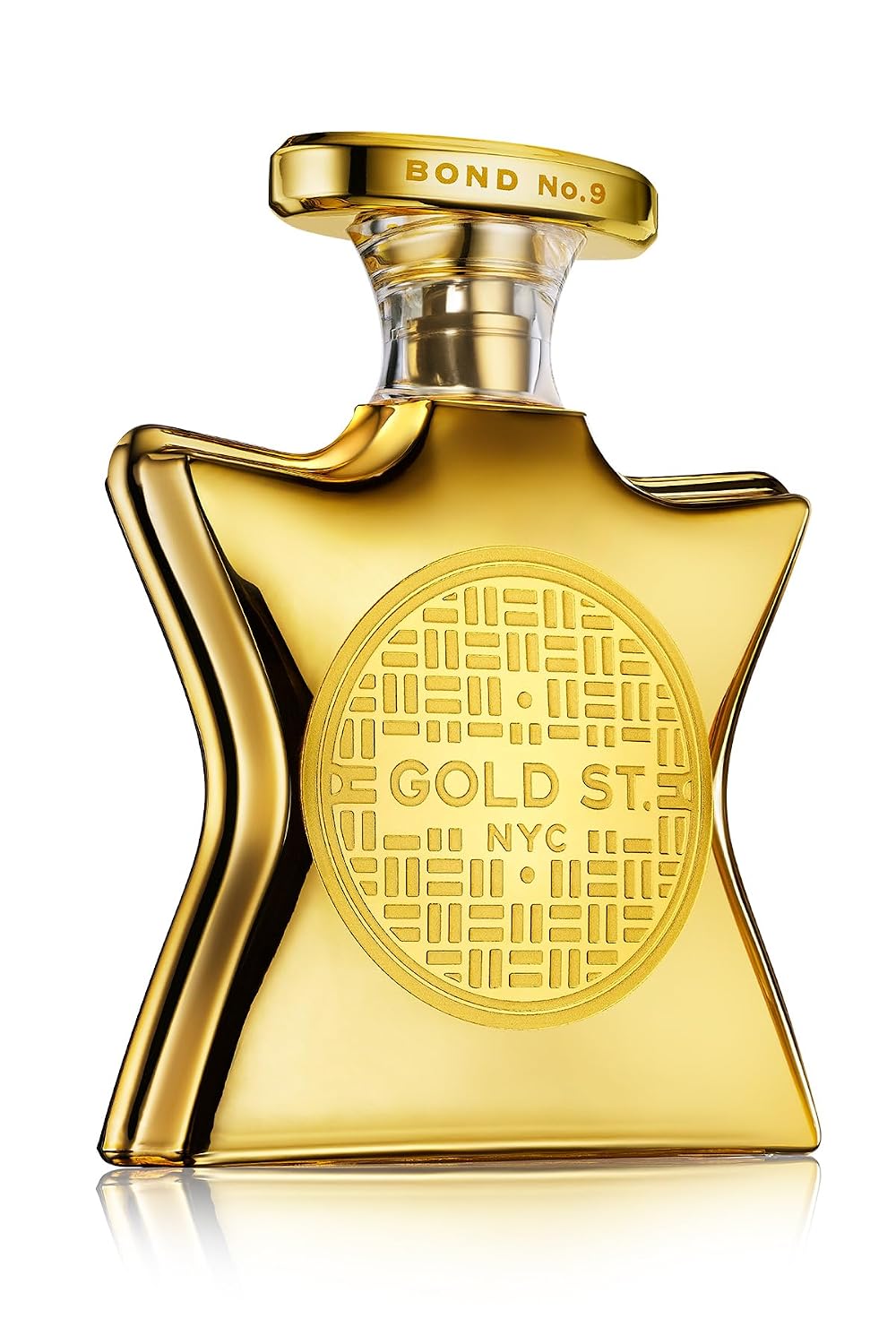Hub Wavy Bond No. 9 New York Gold Street unisex perfume bottle, 3.4 fl oz, with gold accents and elegant packaging.