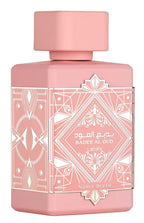 Hub Wavy Lattafa Bade'e Al Oud Noble Blush perfume bottle, unisex fragrance with elegant design, 3.4 oz (100 ml) spray.