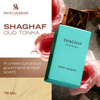 Hub Wavy Swiss Arabian Shaghaf Oud Tonka perfume bottle, 75ml unisex fragrance with elegant packaging and rich oud and tonka scent