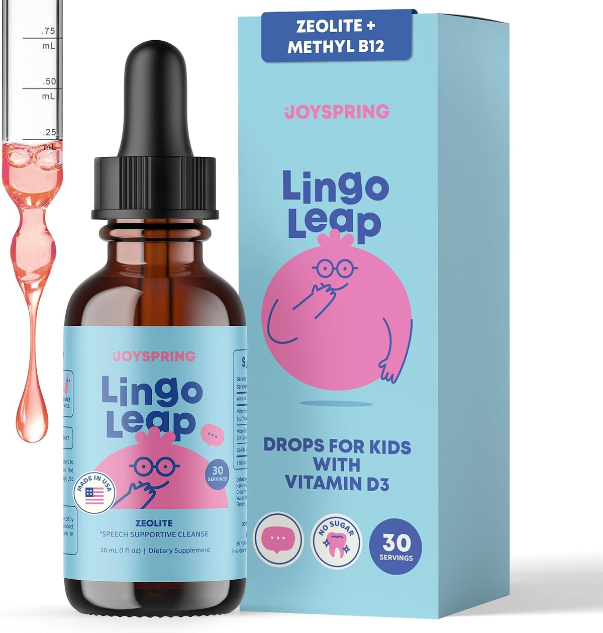 JoySpring LingoLeap Kids Zeolite Drops with B12 and D3, Berry, 30 Ct
