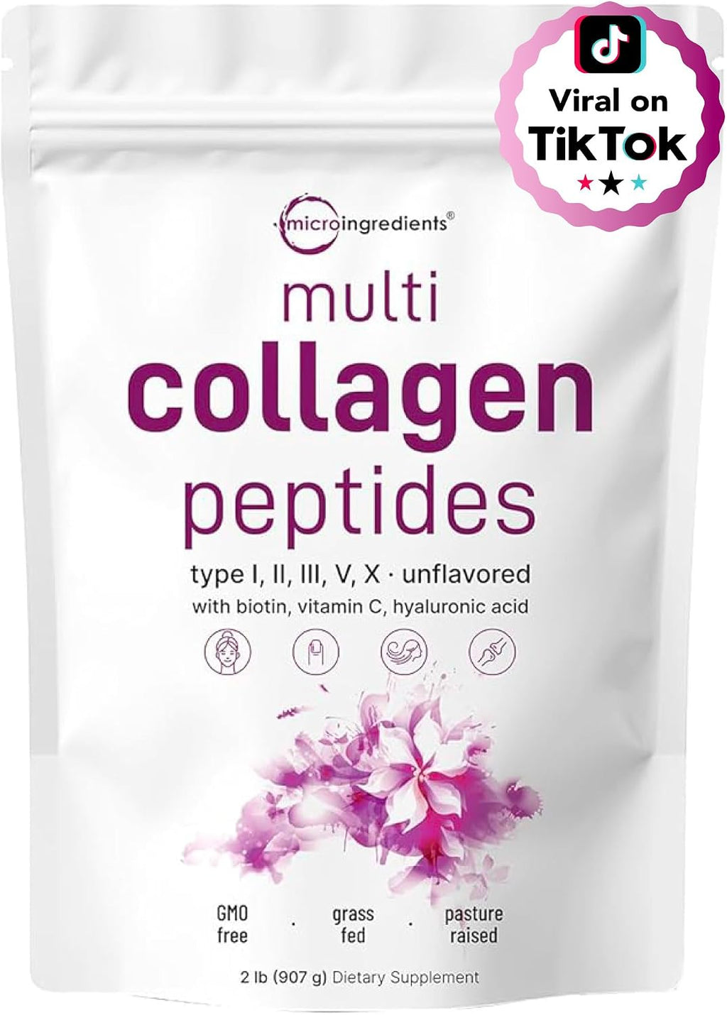 Micro Ingredients Multi Collagen Peptides Powder, 1lb (41 Servings)