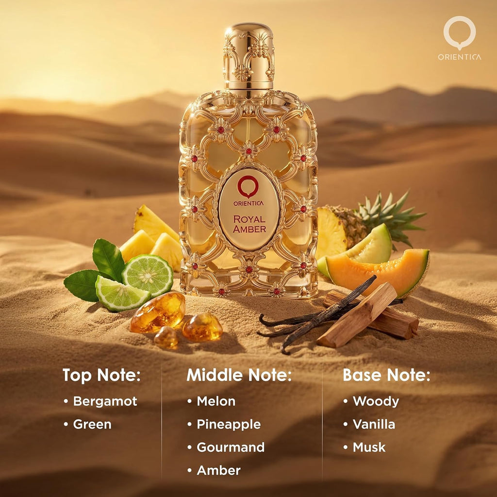 Hub Wavy Orientica Royal Amber perfume bottle, 2.7 oz, unisex fragrance with amber scent and elegant packaging.