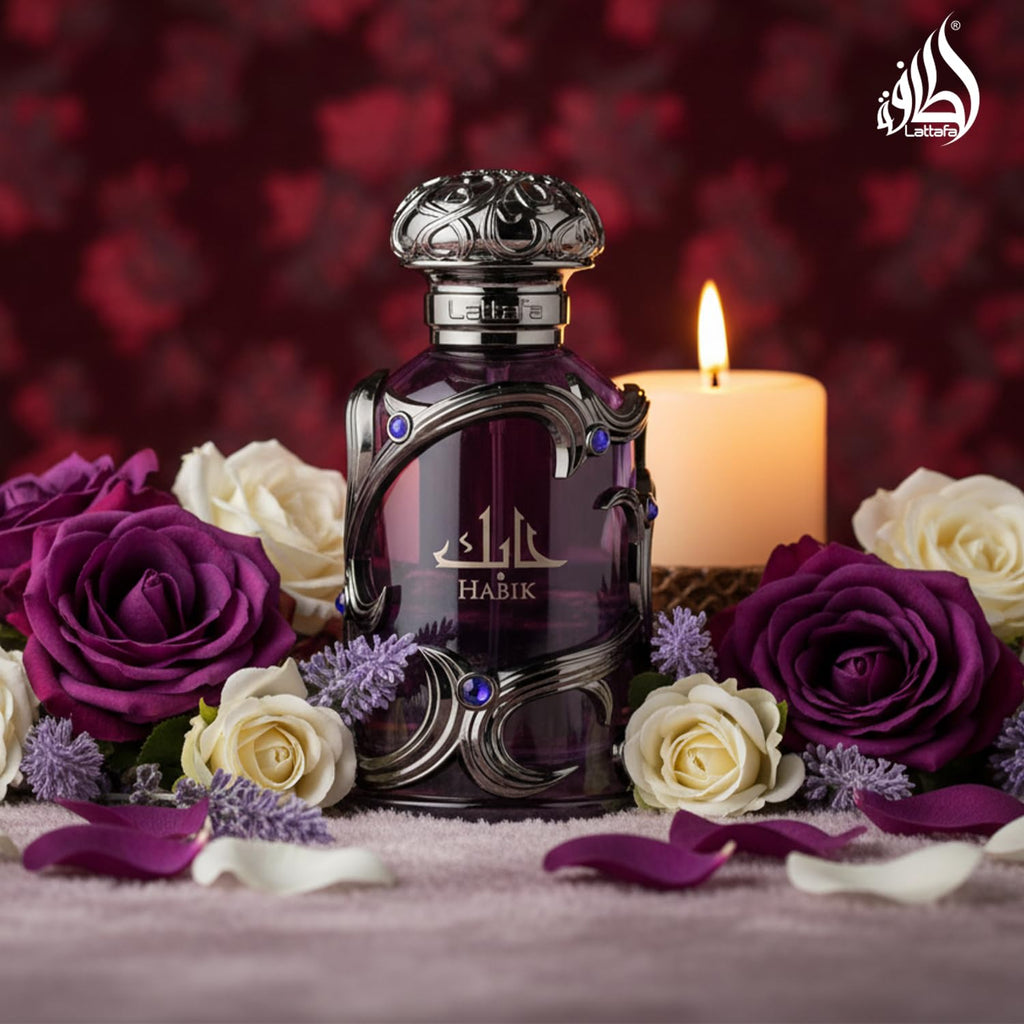 Hub Wavy Lattafa Habik men's perfume bottle, 3.4 oz, elegant luxury fragrance for men with a sleek design.